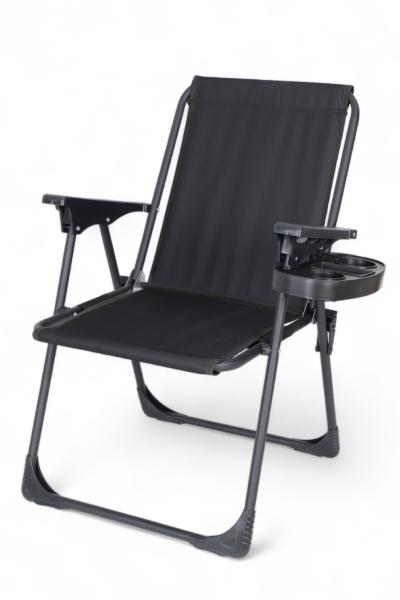 İronika Bardaklıklı Kamp Sandalyesi Katlanabilir Plaj Piknik Sandalyesi Bardak Aparatlı Siyah