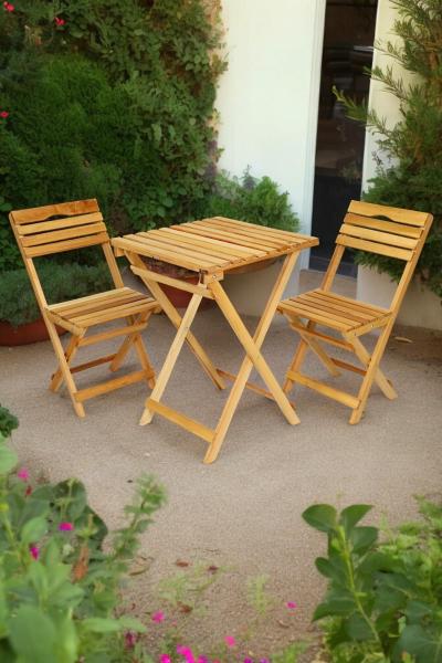 İronika Ahşap Balkon Bahçe Mutfak Bistro Set Katlanır Masa Sandalye Takımı