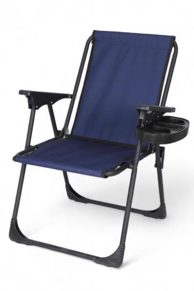 İronika Bardaklıklı Kamp Sandalyesi Katlanabilir Plaj Piknik Sandalyesi Bardak Aparatlı Lacivert