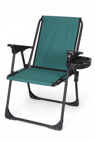 İronika Bardaklıklı Kamp Sandalyesi Katlanabilir Plaj Piknik Sandalyesi Bardak Aparatlı Yeşil
