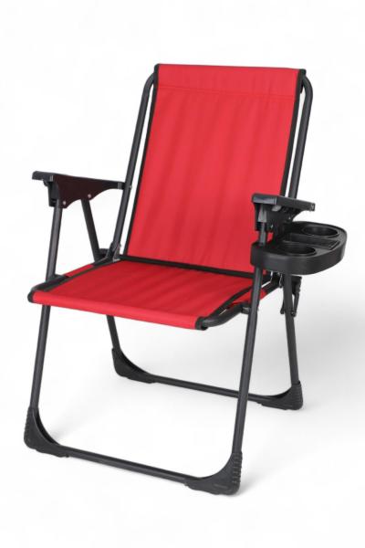 İronika Bardaklıklı Kamp Sandalyesi Katlanabilir Plaj Piknik Sandalyesi Bardak Aparatlı Bordo