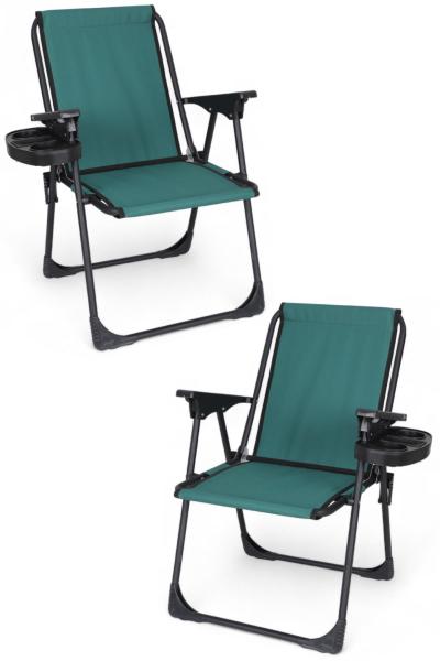 İronika Bardaklıklı Kamp Sandalyesi Katlanabilir Plaj Piknik Sandalyesi Bardak Aparatlı Yeşil 2 Adet