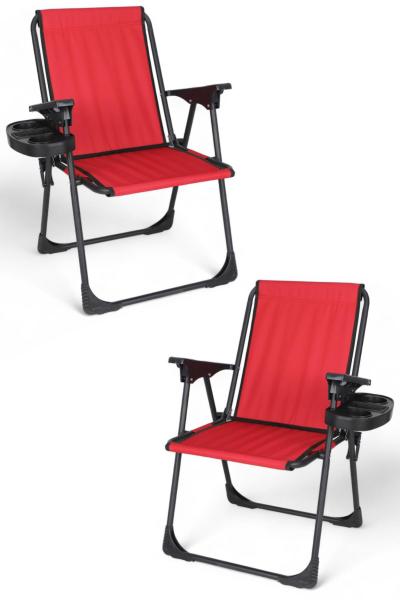 İronika Bardaklıklı Kamp Sandalyesi Katlanabilir Plaj Piknik Sandalyesi Bardak Aparatlı Bordo 2 Adet