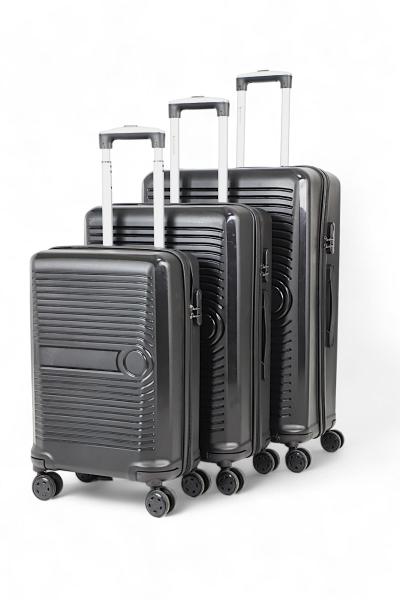 İronika Dayanıklı ABS Kabin Orta Büyük Boy 4 Tekerlekli Valiz 3 lü Bavul Seti Siyah