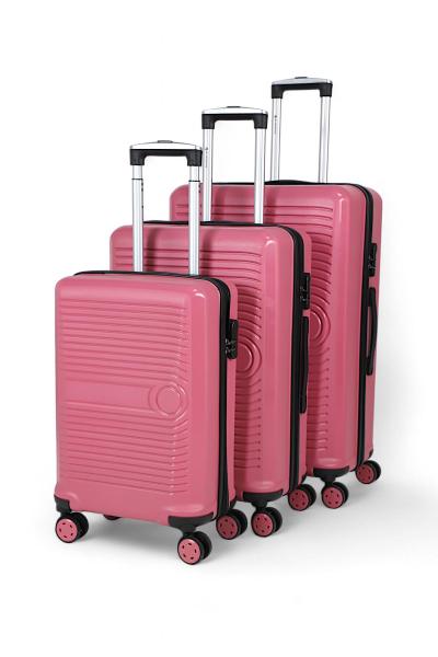 İronika Dayanıklı ABS Kabin Orta Büyük Boy 4 Tekerlekli Valiz 3 lü Bavul Seti Gül Kurusu