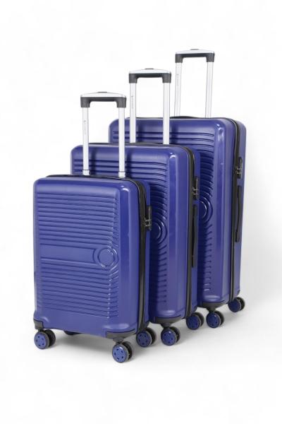 İronika Dayanıklı ABS Kabin Orta Büyük Boy 4 Tekerlekli Valiz 3 lü Bavul Seti Mavi