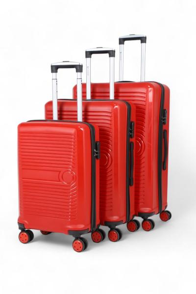 İronika Dayanıklı ABS Kabin Orta Büyük Boy 4 Tekerlekli Valiz 3 lü Bavul Seti Kırmızı