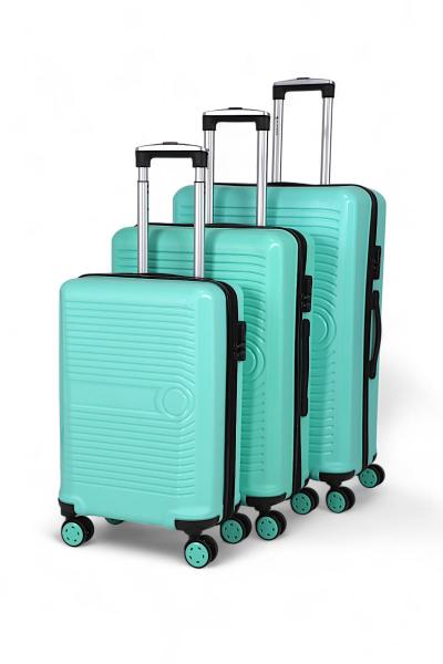 İronika Dayanıklı ABS Kabin Orta Büyük Boy 4 Tekerlekli Valiz 3 lü Bavul Seti Nil Yeşili