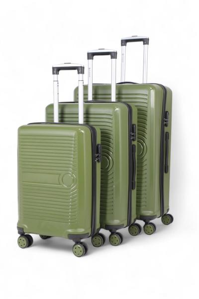 İronika Dayanıklı ABS Kabin Orta Büyük Boy 4 Tekerlekli Valiz 3 lü Bavul Seti Haki Yeşil