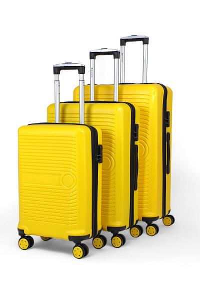 İronika Dayanıklı ABS Kabin Orta Büyük Boy 4 Tekerlekli Valiz 3 lü Bavul Seti Sarı