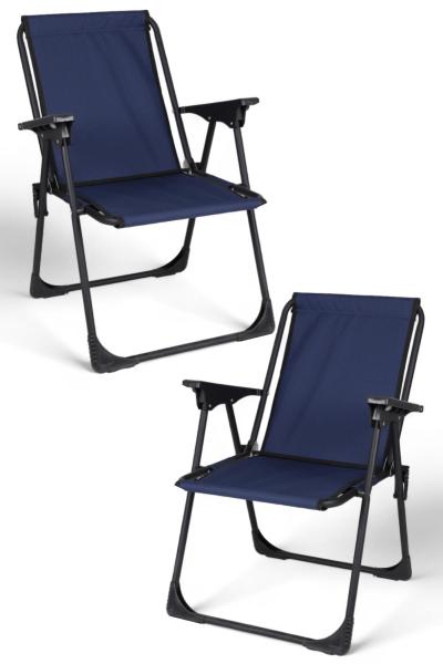 İronika Kamp Sandalyesi Katlanabilir Plaj Piknik Sandalyesi Lacivert 2 Adet