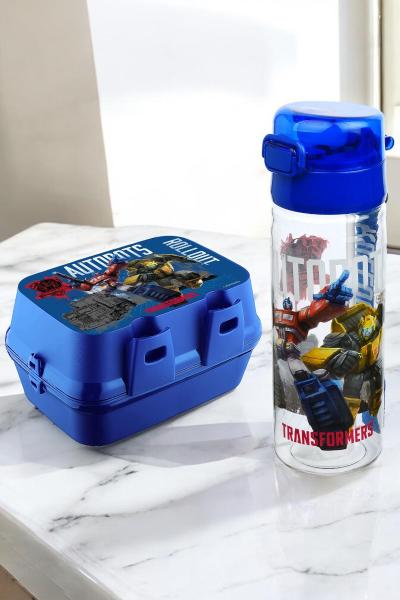 İronika Lisanslı Transformers 4 Bölmeli Kaşık Çatallı Beslenme Kutusu Kabı-Pipetli Sızdırmaz Suluk Set
