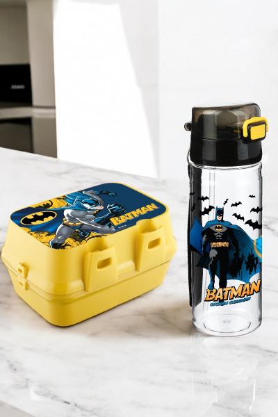 İronika Lisanslı Batman 4 Bölmeli Kaşık Çatallı Beslenme Kutusu Kabı-Pipetli Sızdırmaz Suluk Set